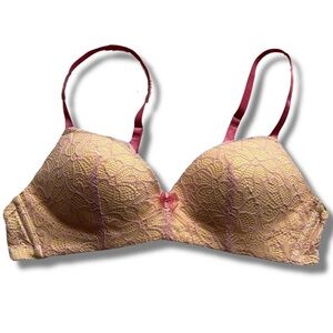 La Vie en Rose Yellow & Pink Lace Bra | Lightly Lined Size 32A